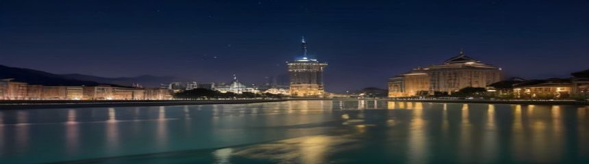 一对中国夫妻在拉斯维加斯Bellagio音乐喷泉前留影，夜景灯光绚丽，喷泉随音乐起伏